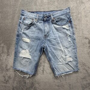 Levis 511 Denim Shorts Mens Measured 33x11 Light Wash Distressed Cutoff Bermuda